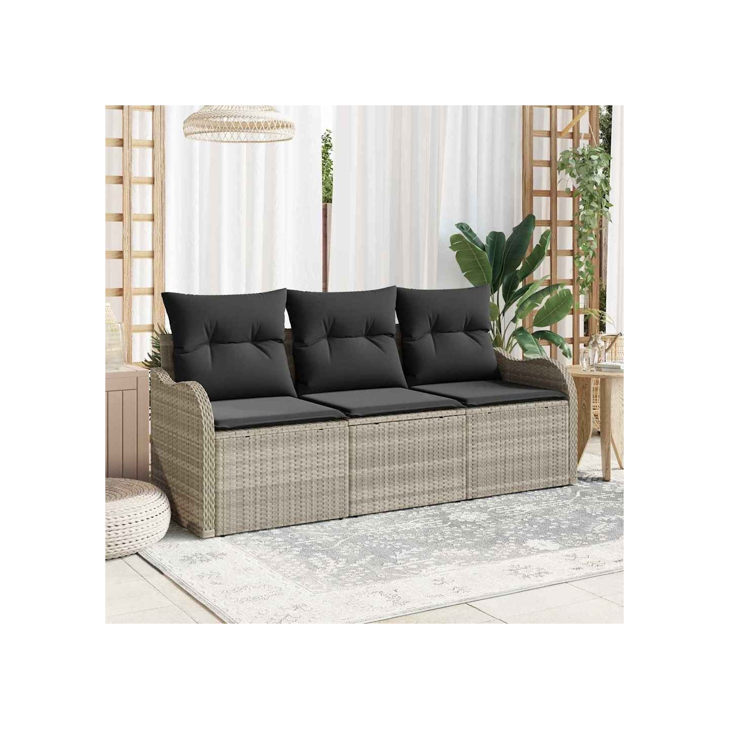 Ensemble de canapé de jardin 3 pc Gris clair Poly rotin