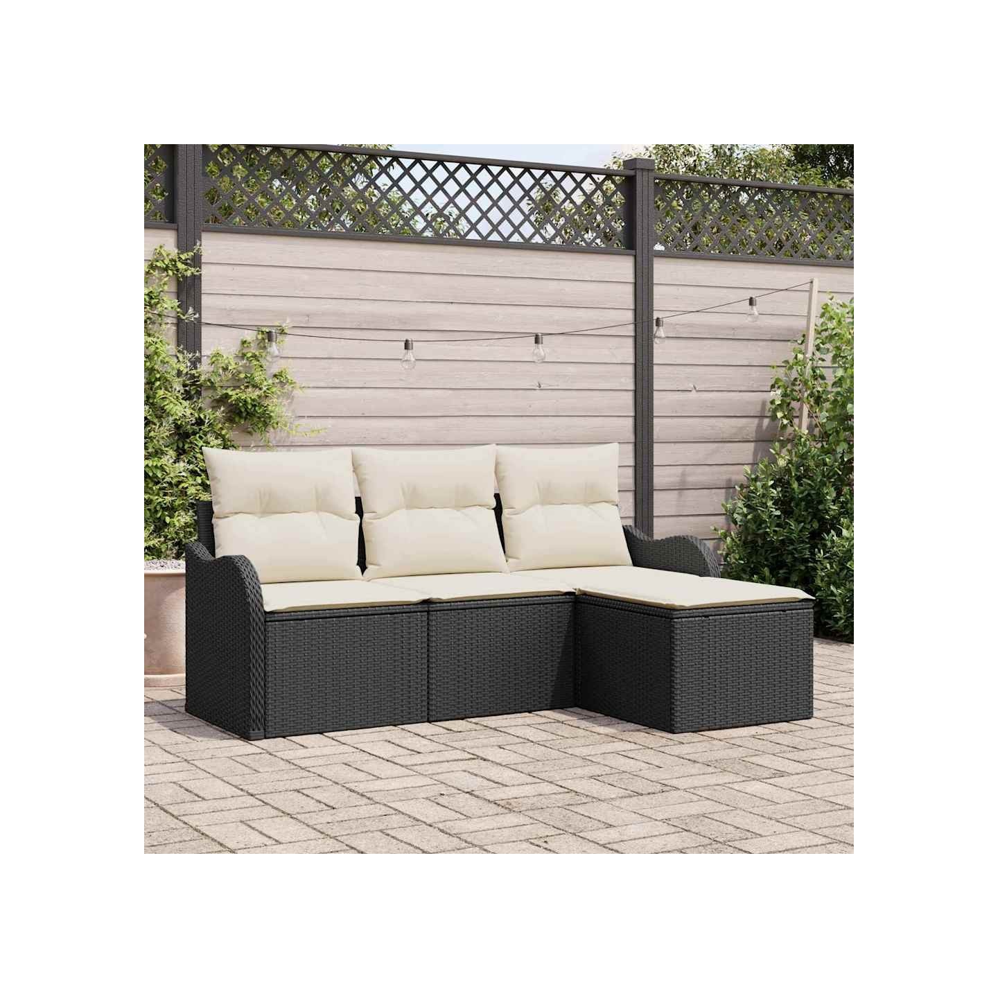 Ensemble de canapé de jardin 4 pc Noir polyrotin