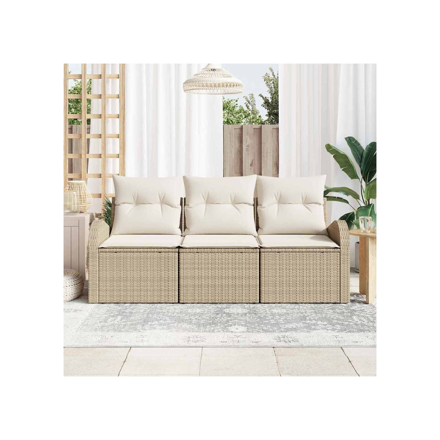 Ensemble de canapé de jardin 3 pc Beige et blanc Poly rotin