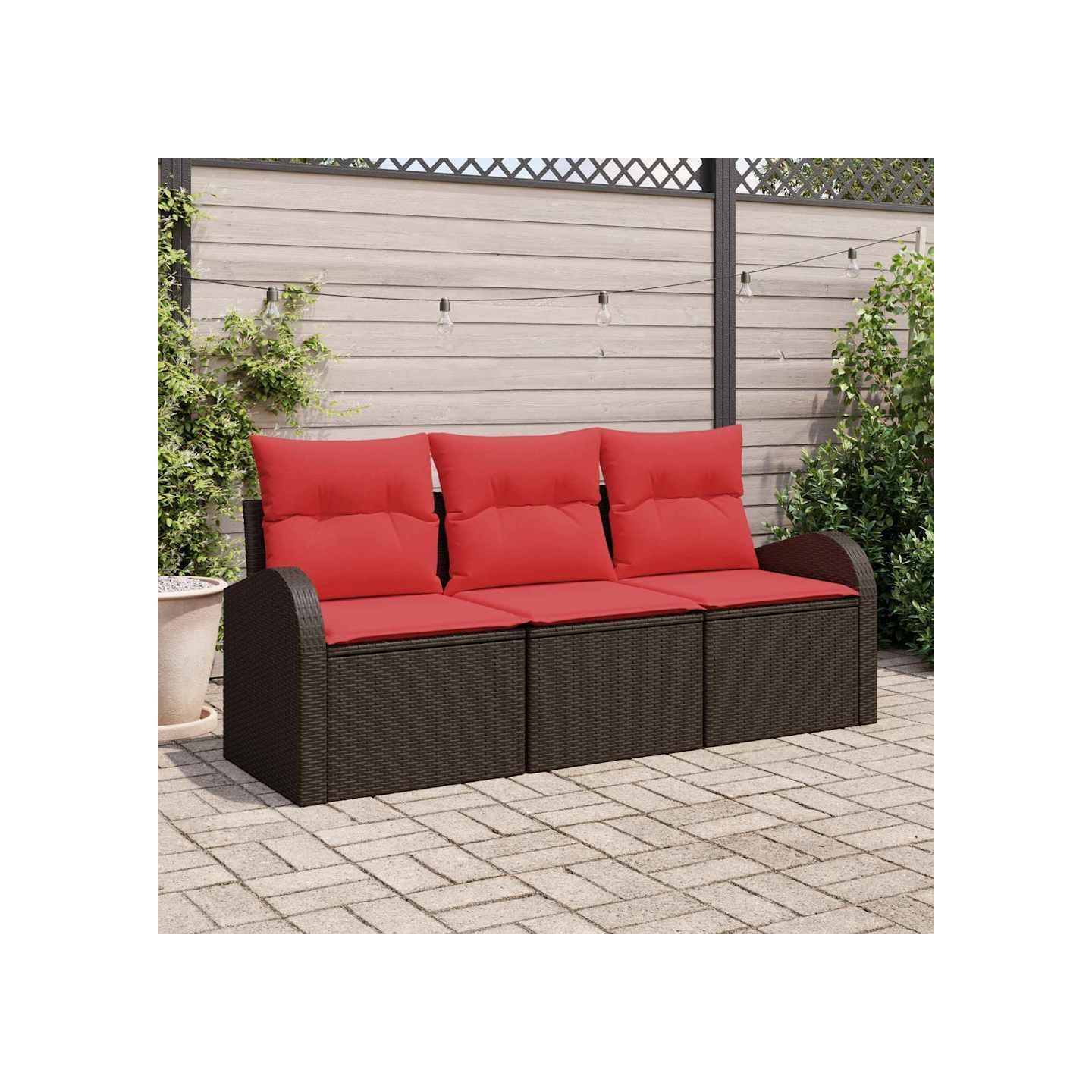 Ensemble de canapé de jardin 3 pc Marron et rouge Poly rotin