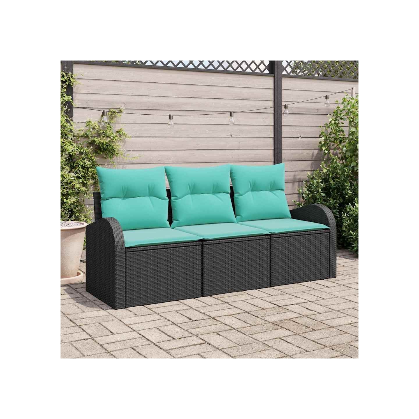 Ensemble de canapé de jardin 3 pc Noir et turquoise Poly rotin