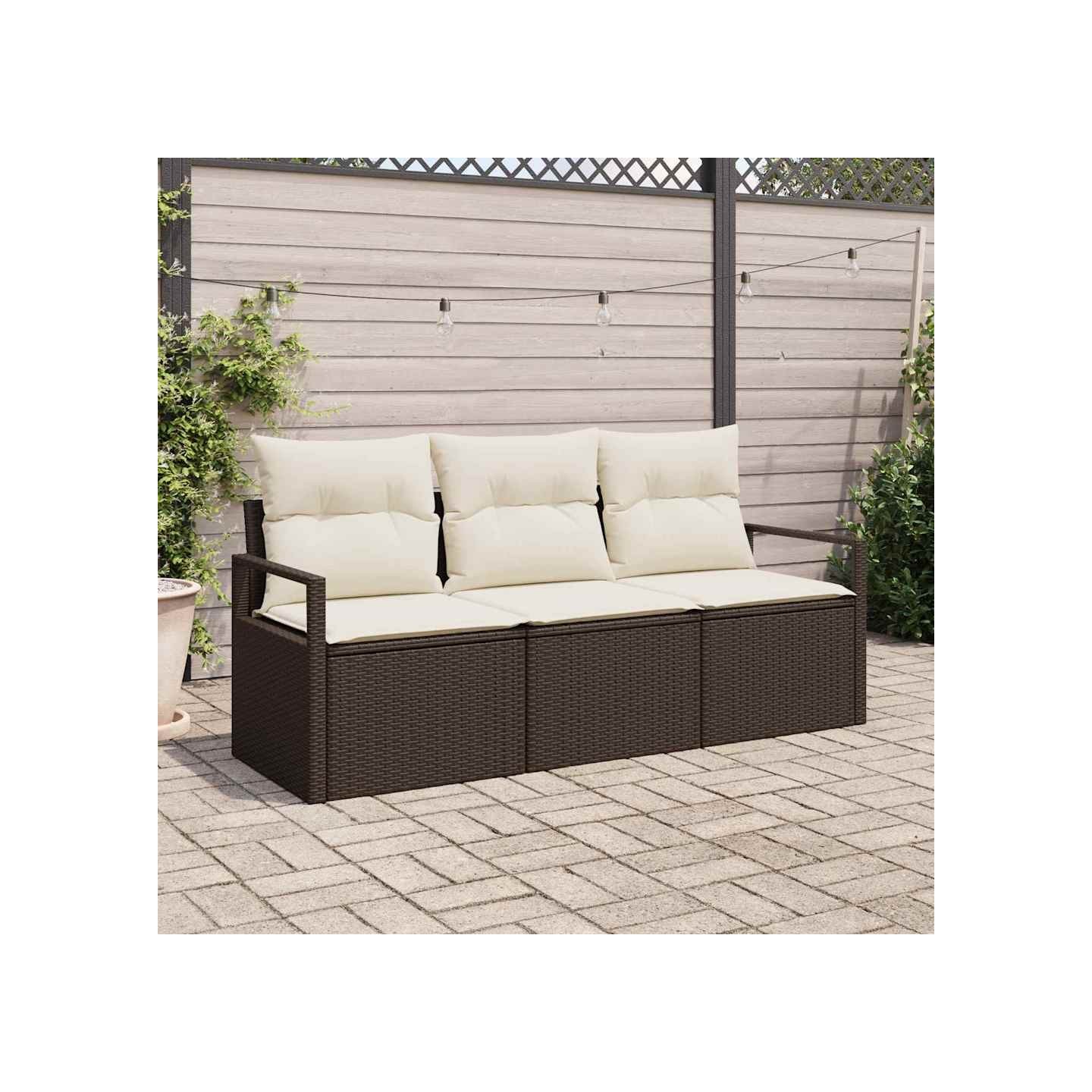 Ensemble de canapé de jardin 3 pc Marron et blanc polyrotin