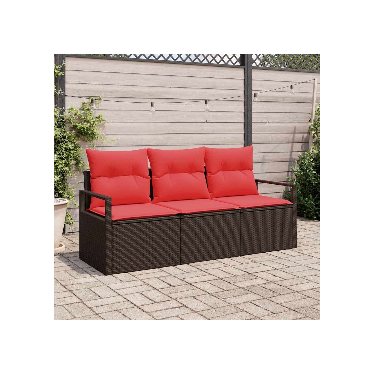 Ensemble de canapé de jardin 3 pc Marron et rouge polyrotin