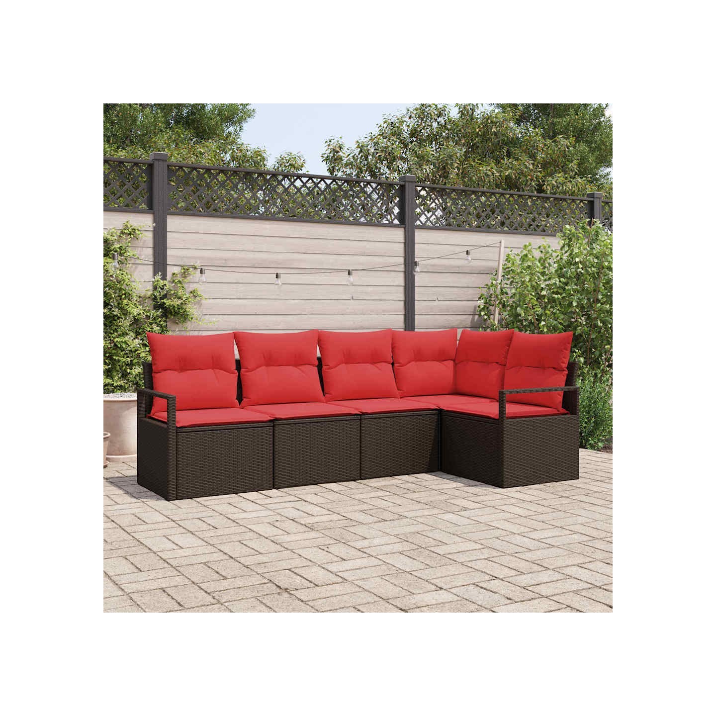 Ensemble de canapé de jardin 5 pc Marron et rouge polyrotin
