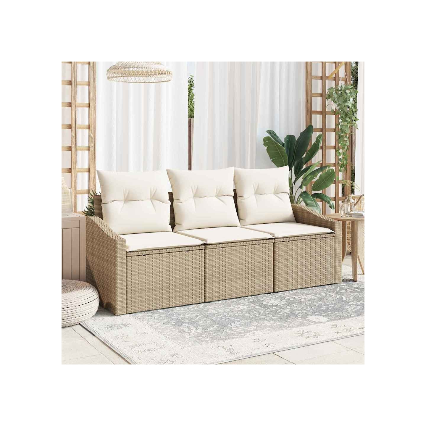 Ensemble de canapé de jardin 3 pc Beige et blanc polyrotin