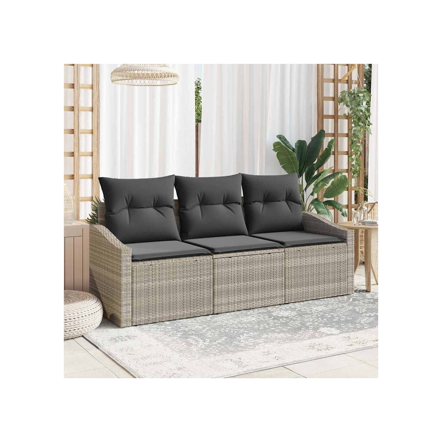 Ensemble de canapé de jardin 3 pc Gris clair polyrotin