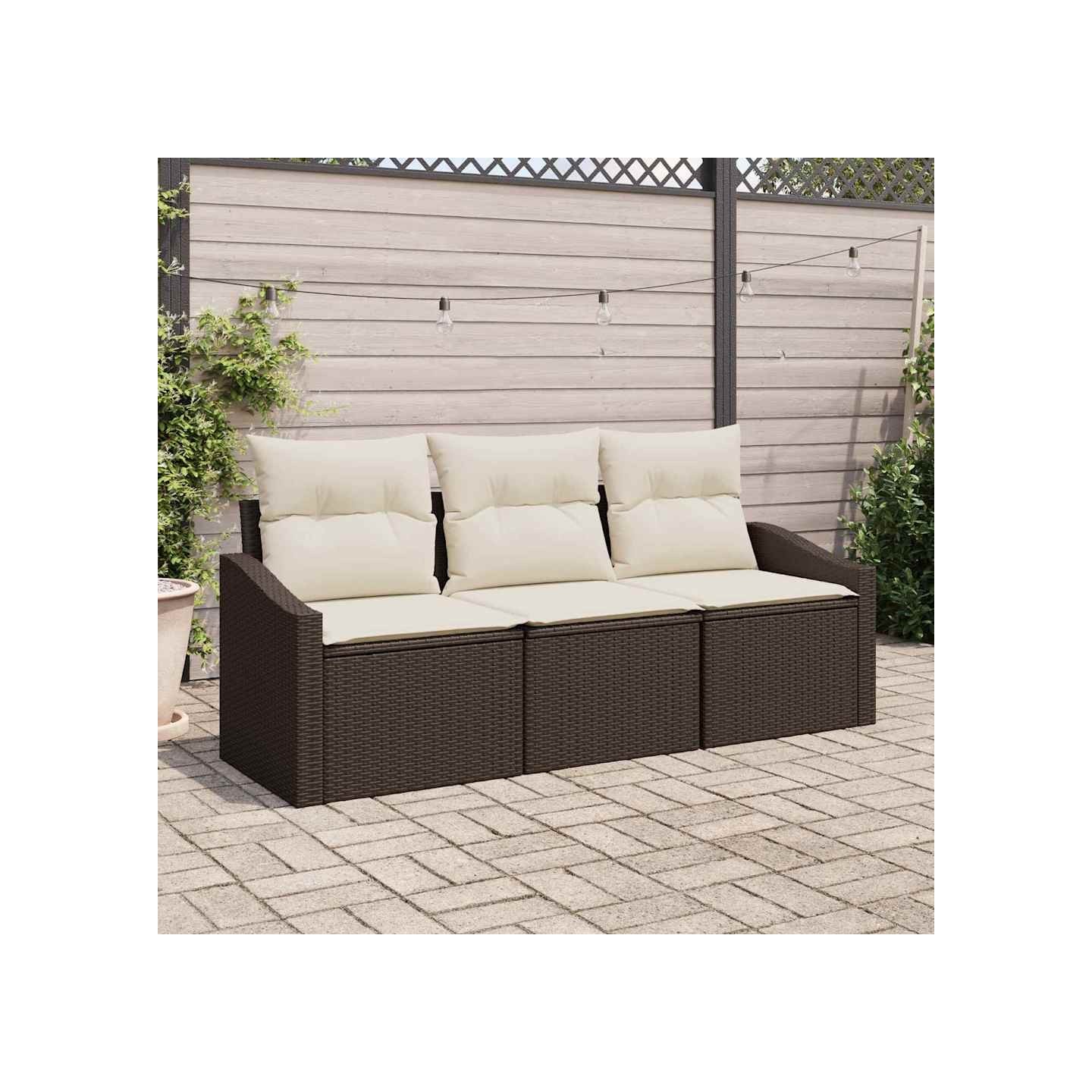 Ensemble de canapé de jardin 3 pc Marron et blanc polyrotin