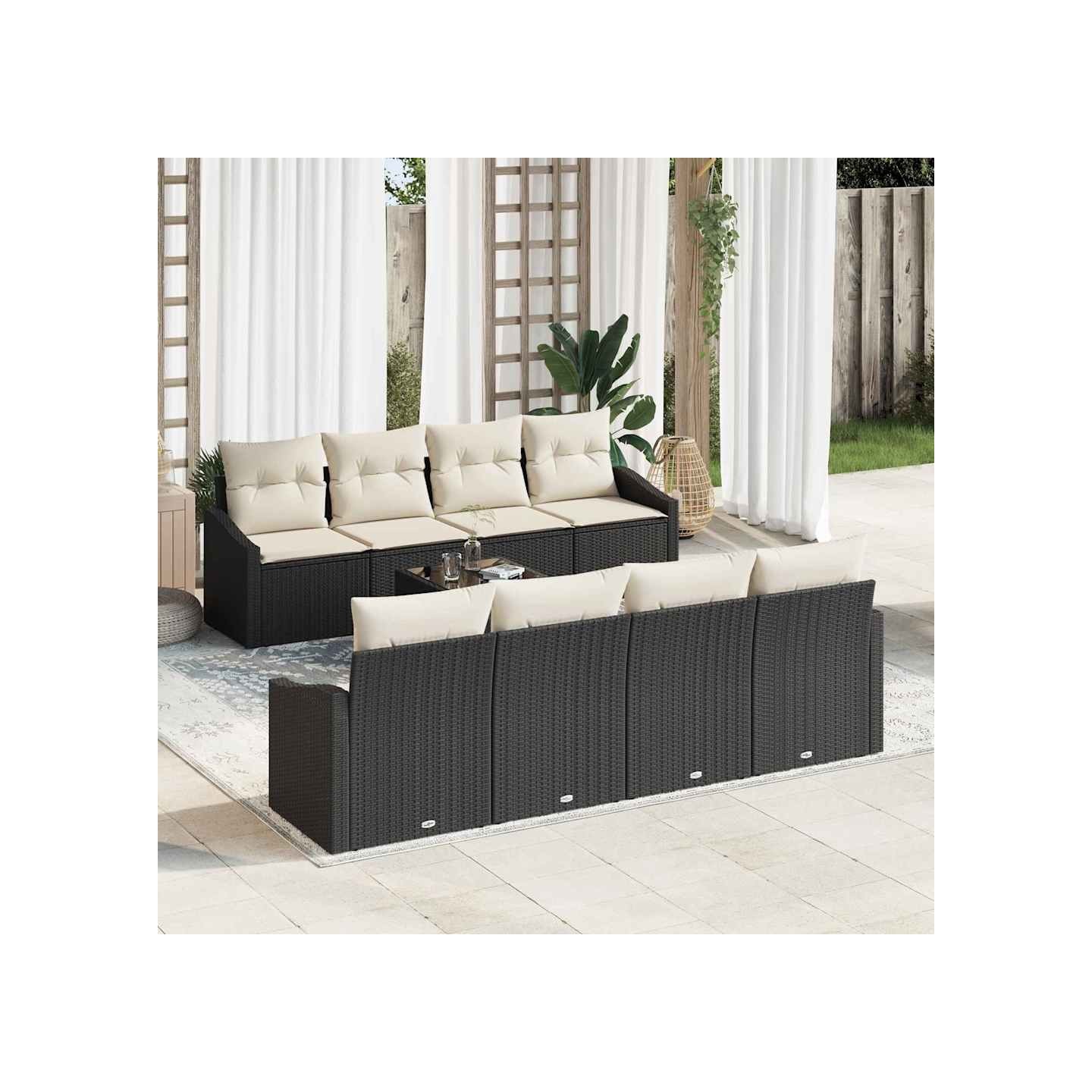 Ensemble de Canapés 7 pc Noir et Crème polyrotin