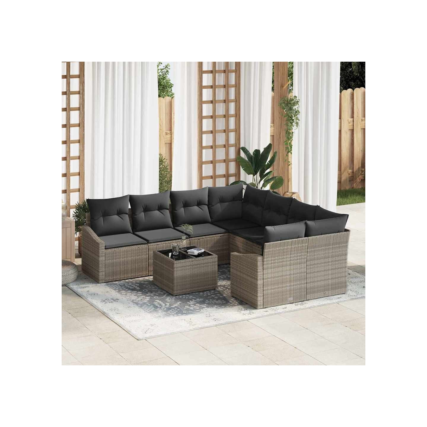 Ensemble de Canapés 9 pc Gris clair et gris foncé polyrotin