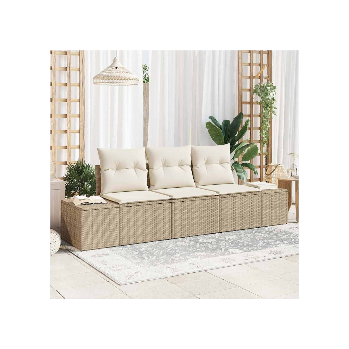 Ensemble de canapé de jardin 3 pc Beige et crème polyrotin