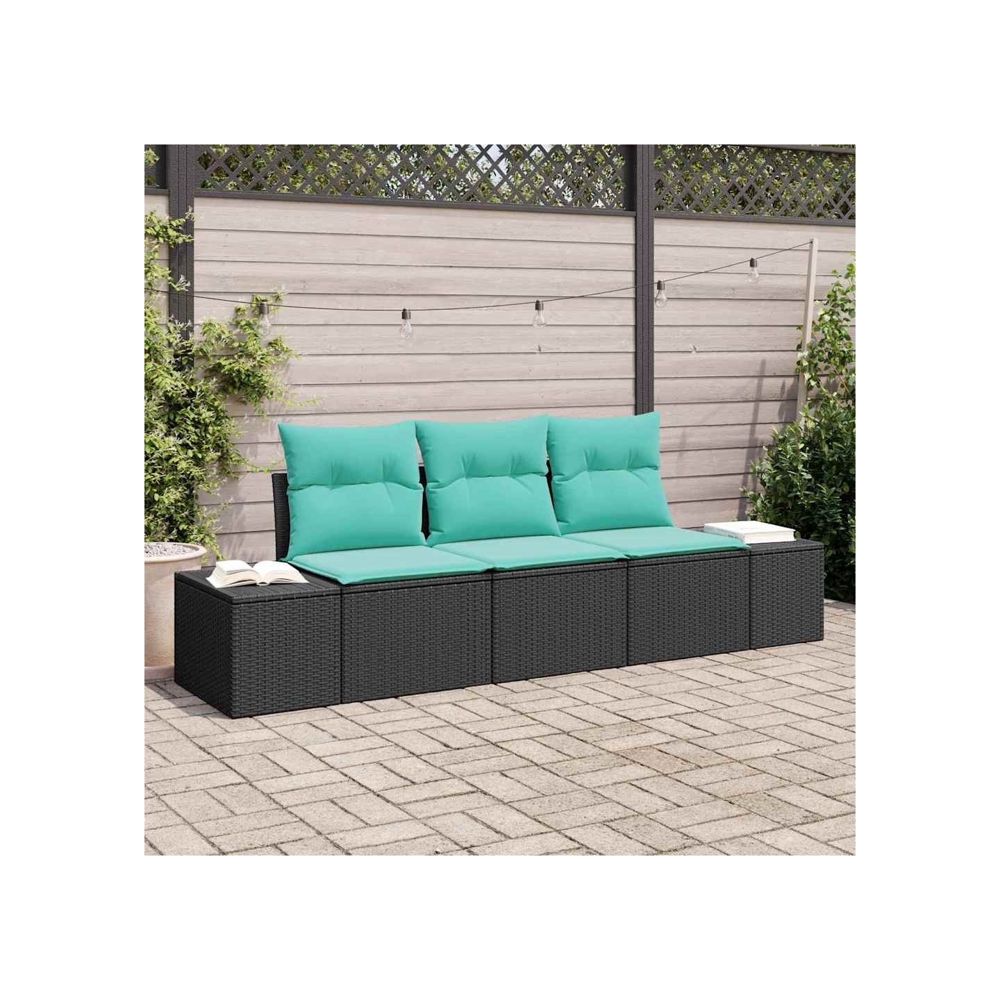 Ensemble de canapé de jardin 3 pc Noir et turquoise polyrotin