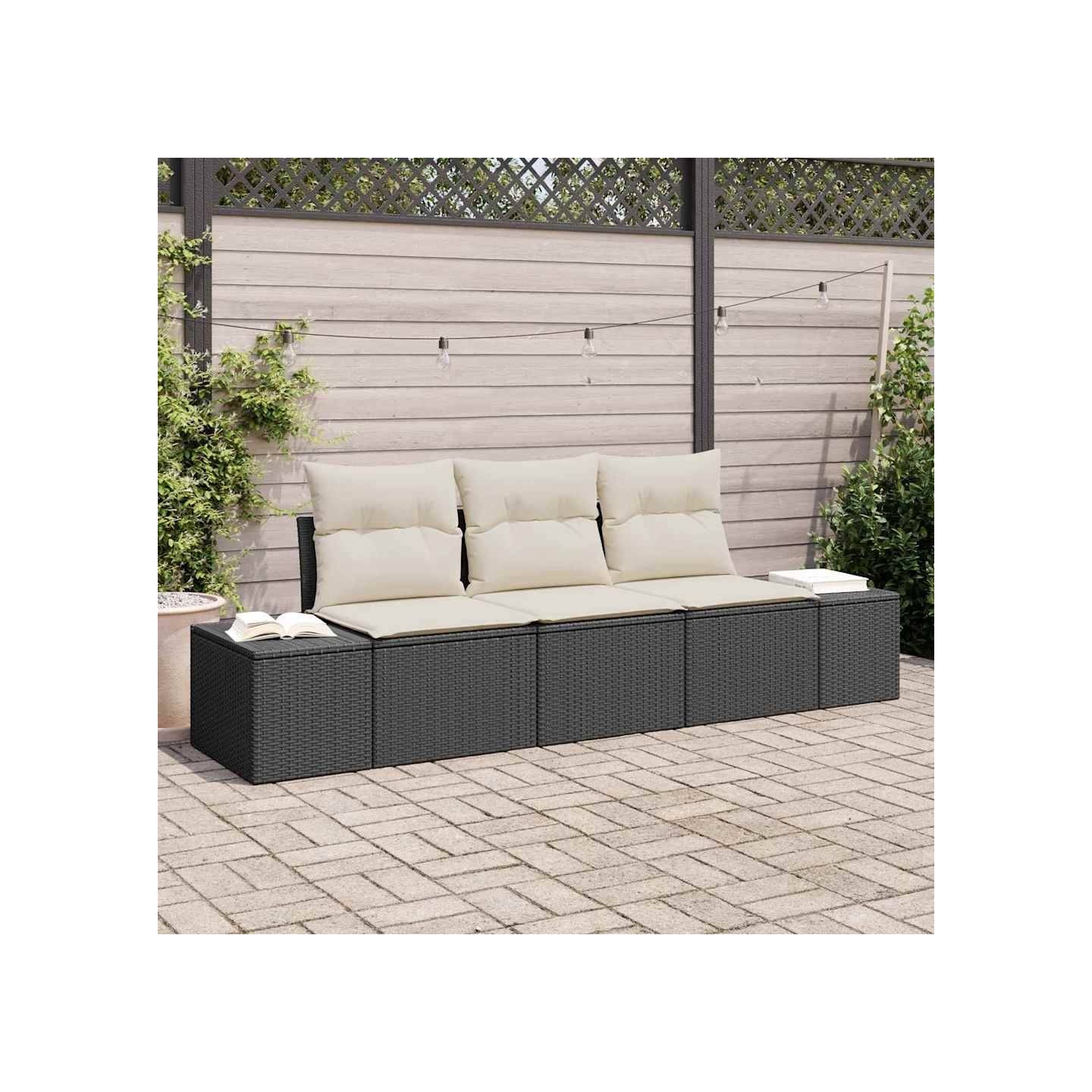 Ensemble de canapé de jardin 3 pc Noir et Crème polyrotin