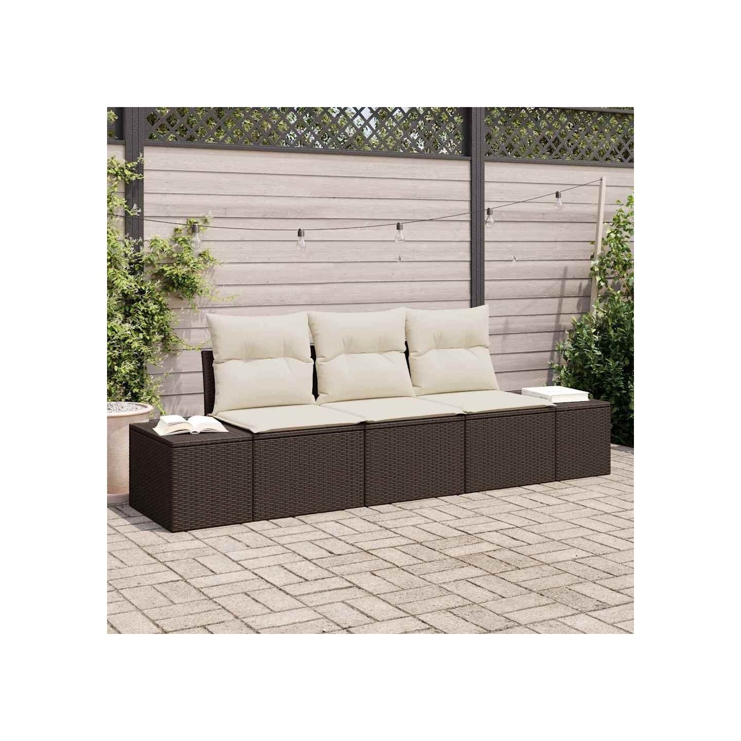 Ensemble de canapé de jardin 3 pc Marron et Crème polyrotin