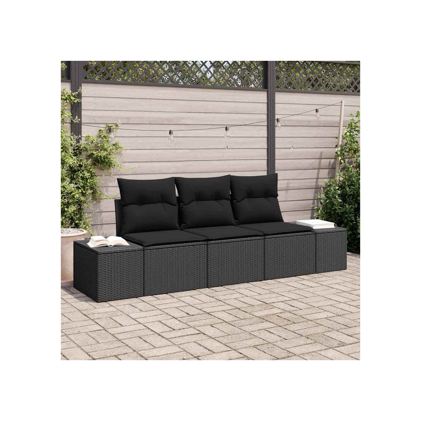 Ensemble de canapé de jardin 3 pc Noir polyrotin