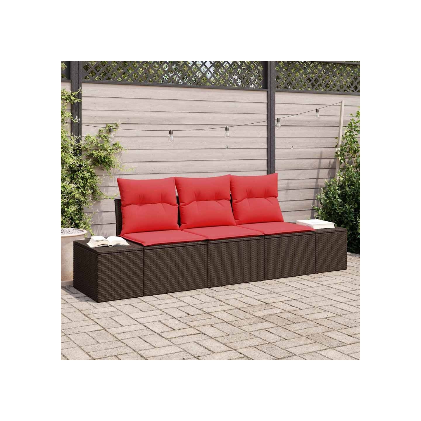 Ensemble de canapé de jardin 3 pc Marron et rouge polyrotin