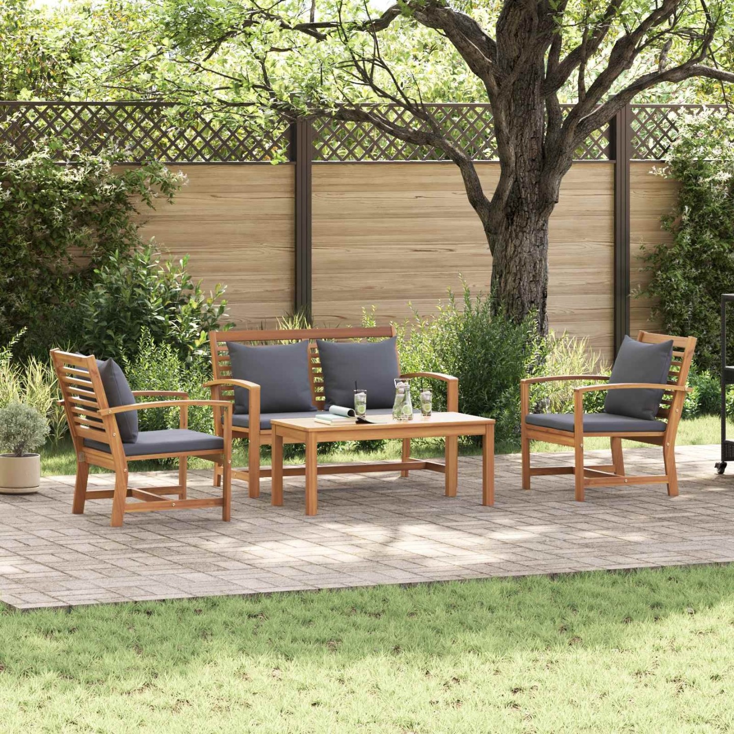 Ensemble de canapé de jardin 4 pc Naturel Bois de teck massif