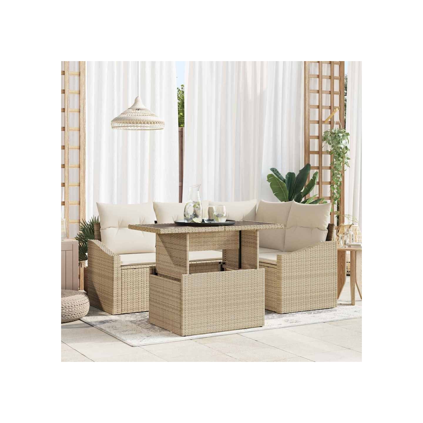 Ensemble de canapé de jardin 5 pc Beige et crème