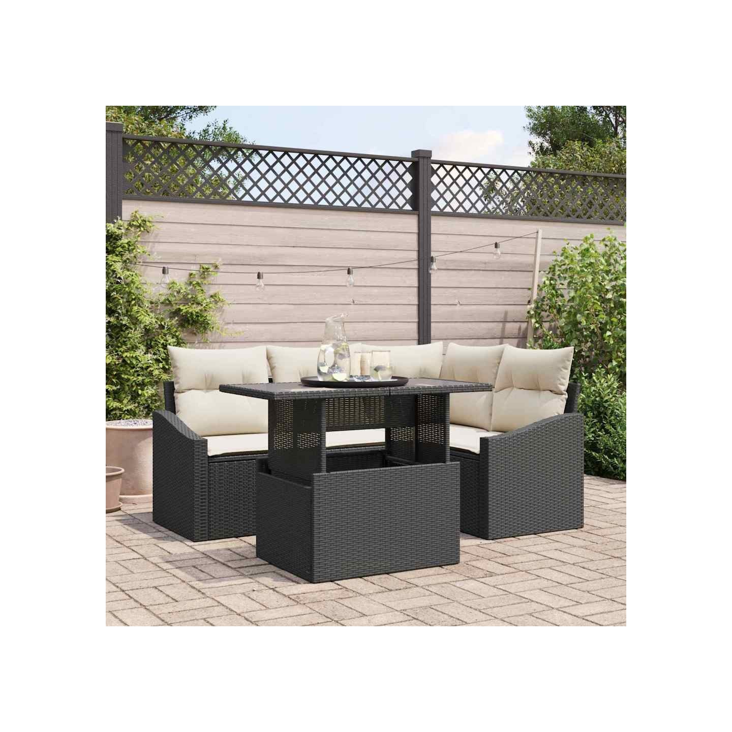 Ensemble de canapé de jardin 5 pc Noir et Crème