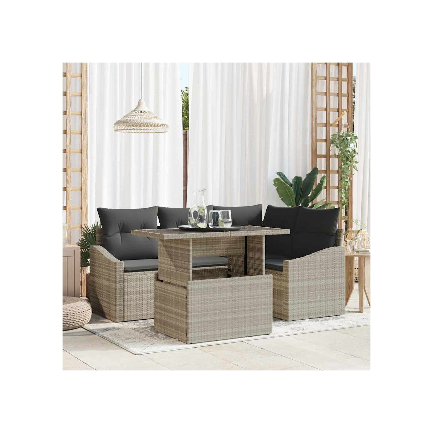 Ensemble de canapé de jardin 5 pc Gris clair et gris foncé