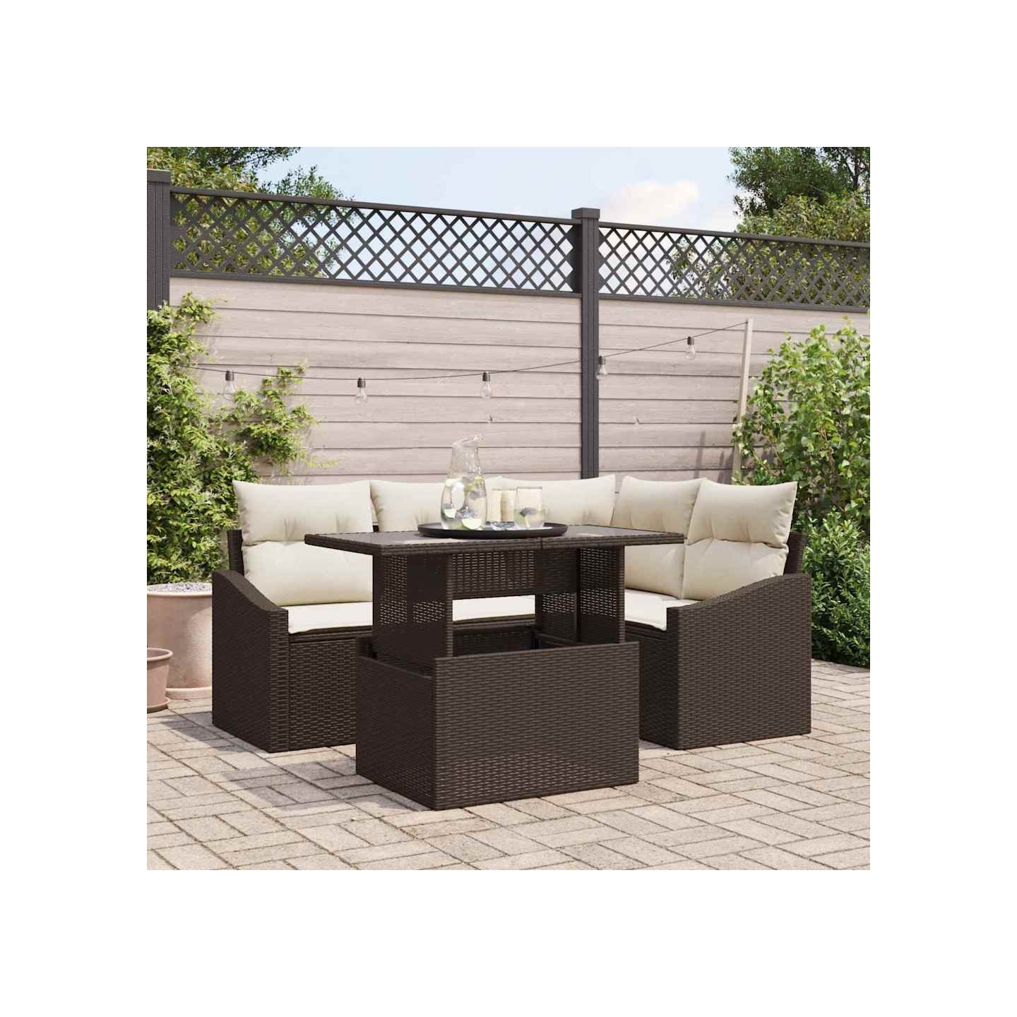 Ensemble de canapé de jardin 5 pc Marron et Crème