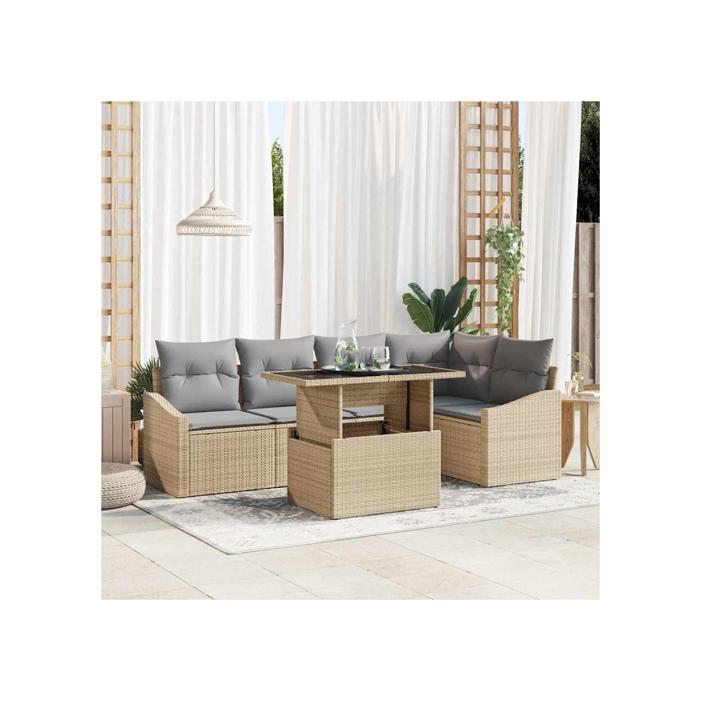 Ensemble de canapé de jardin 6 pc Beige et Gris clair