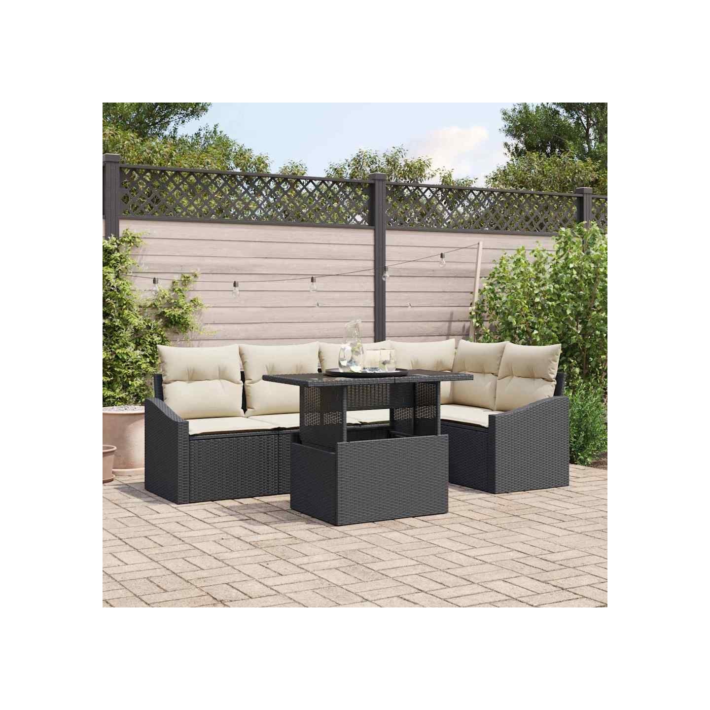 Ensemble de canapé de jardin 6 pc Noir et Crème