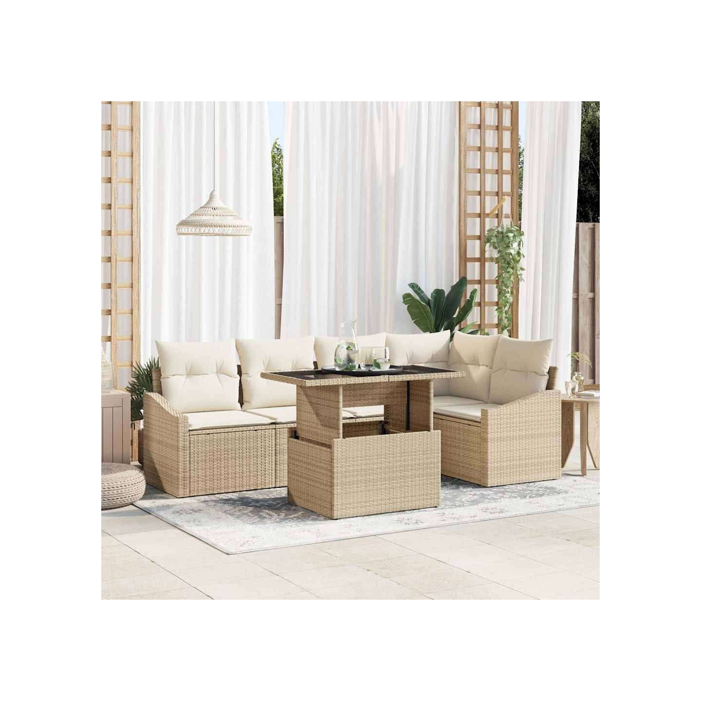 Ensemble de canapé de jardin 6 pc Beige et crème