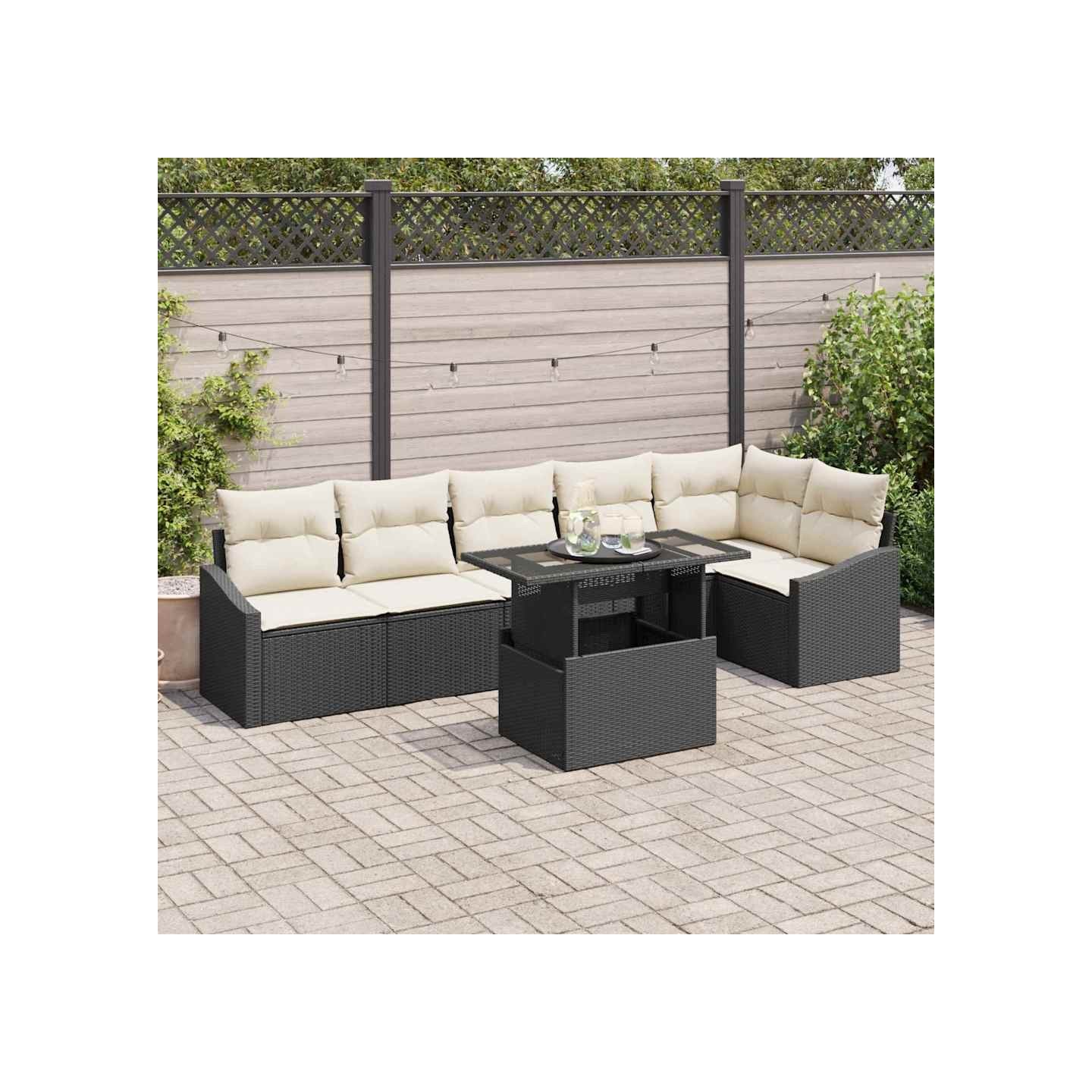 Ensemble de canapé de jardin 7 pc Noir et Crème