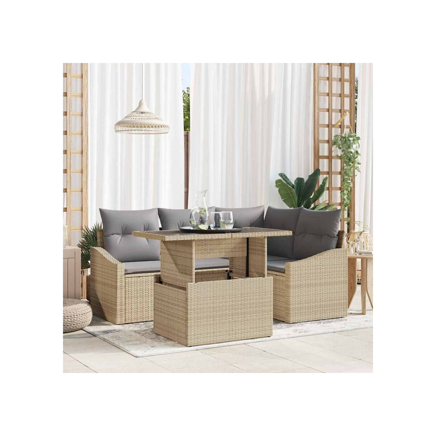 Ensemble de canapé de jardin 5 pc Beige et Gris clair