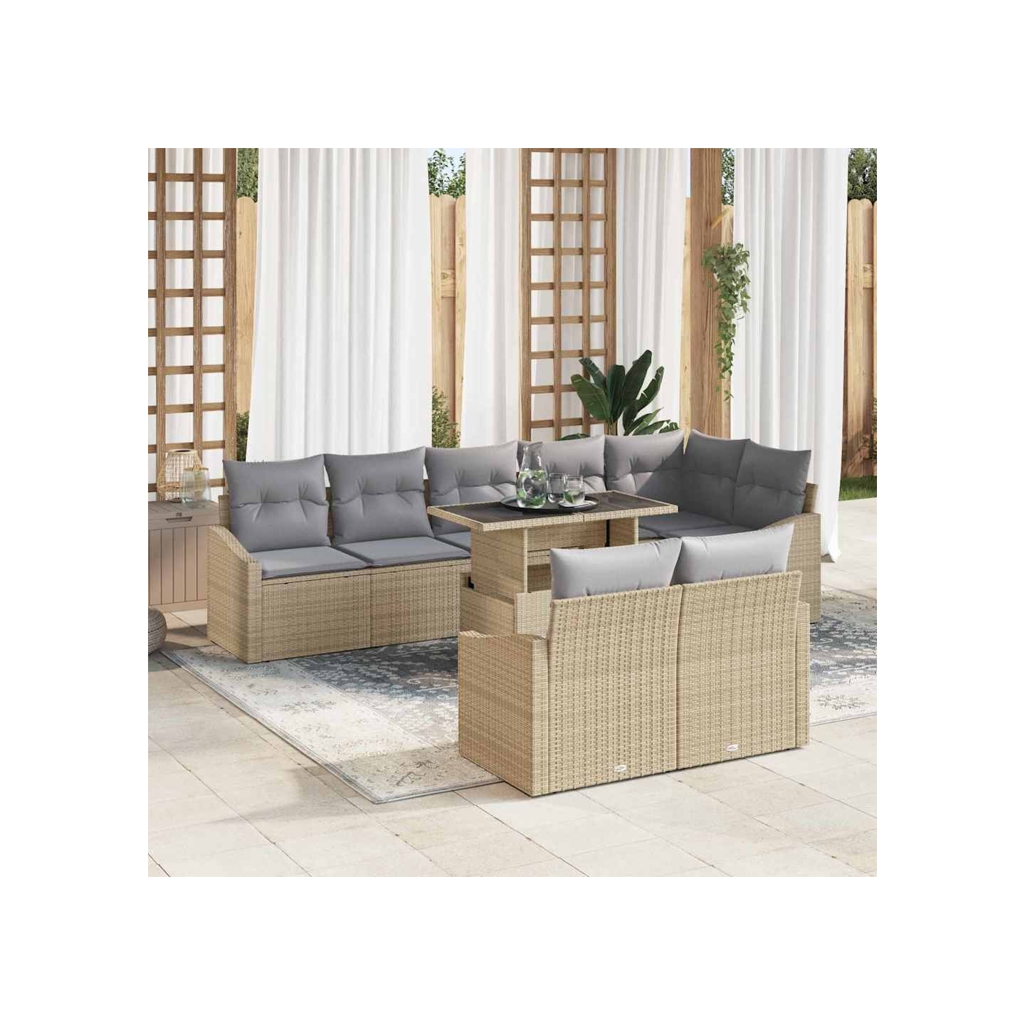 Ensemble de canapé de jardin 9 pc Beige et Gris clair