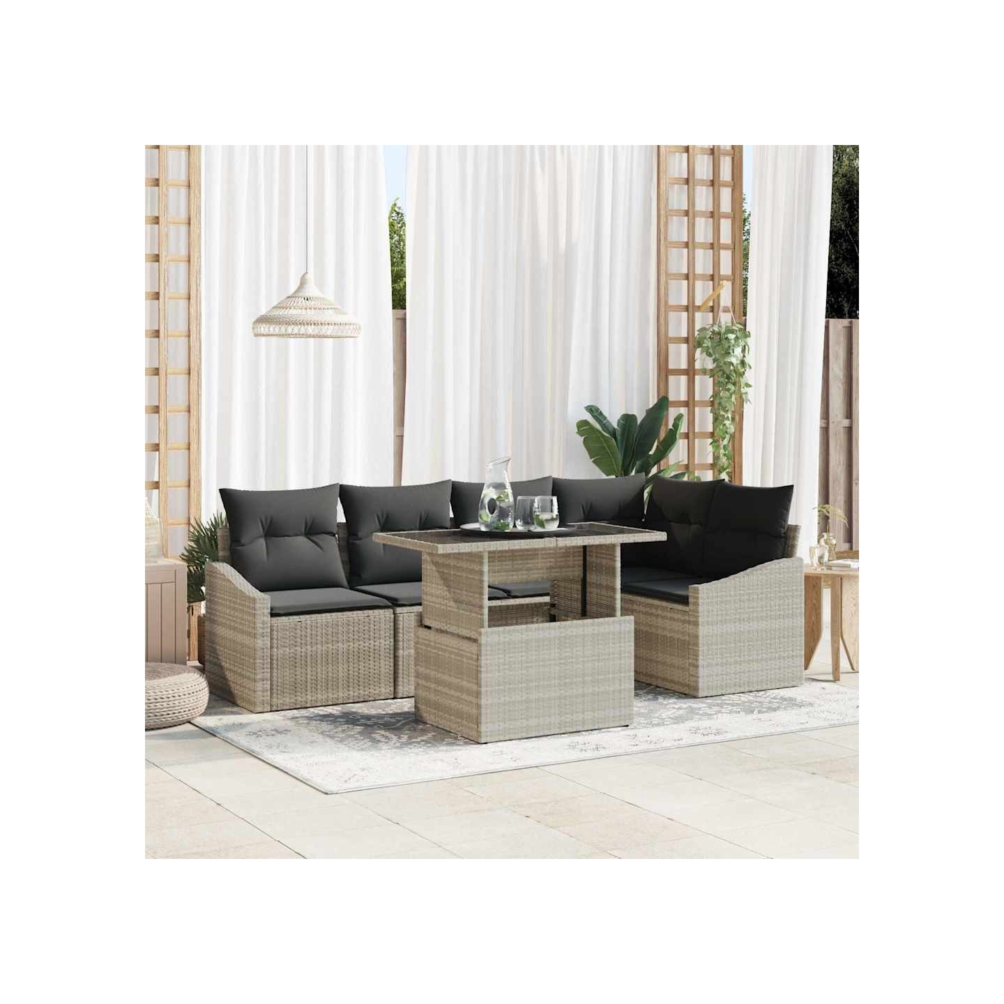 Ensemble de canapé de jardin 6 pc Gris clair et gris foncé