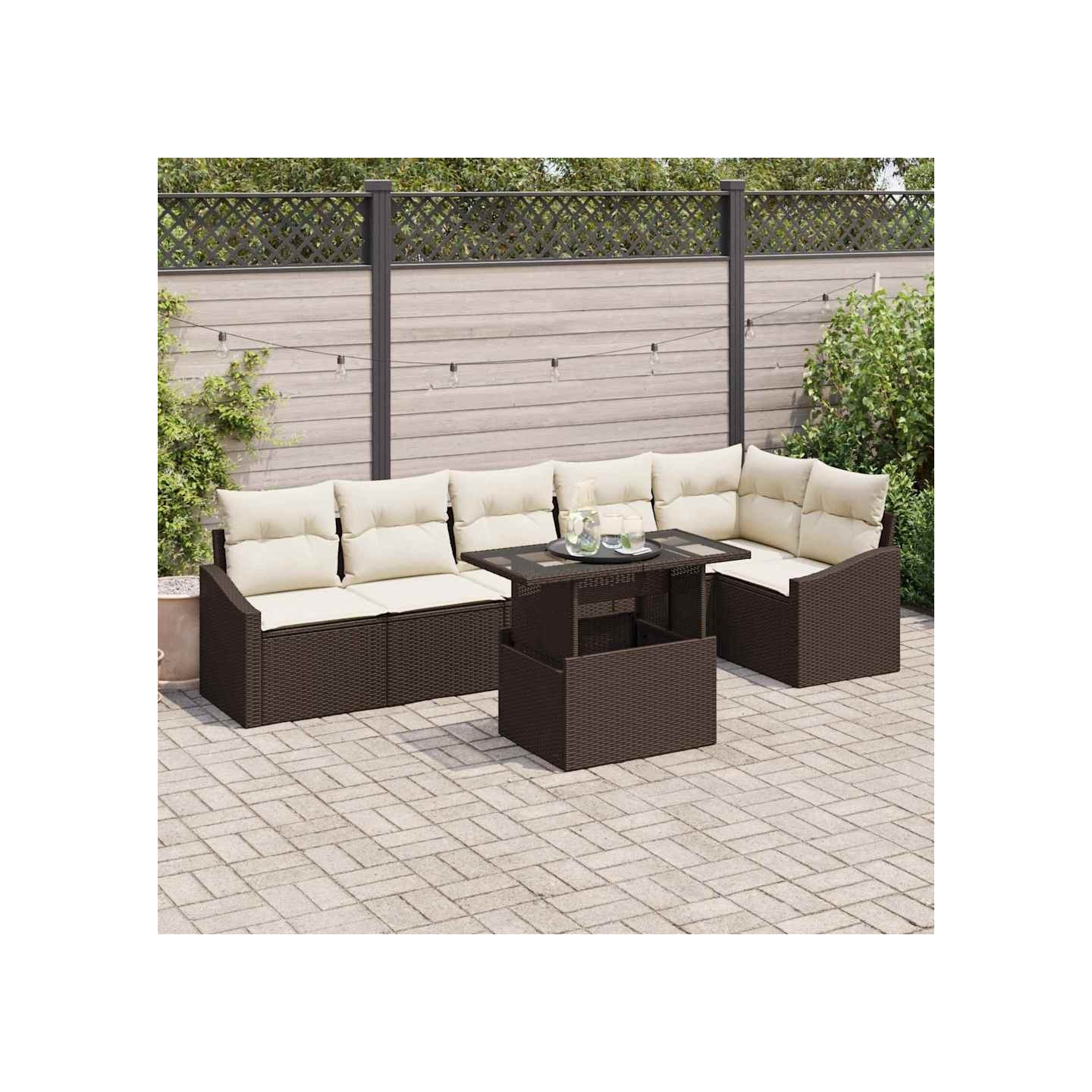 Ensemble de canapé de jardin 7 pc Marron et Crème