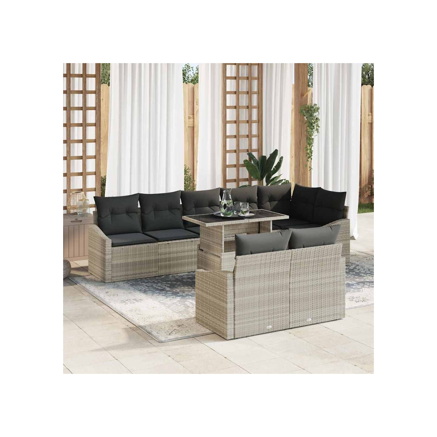 Ensemble de canapé de jardin 9 pc Gris clair et gris foncé