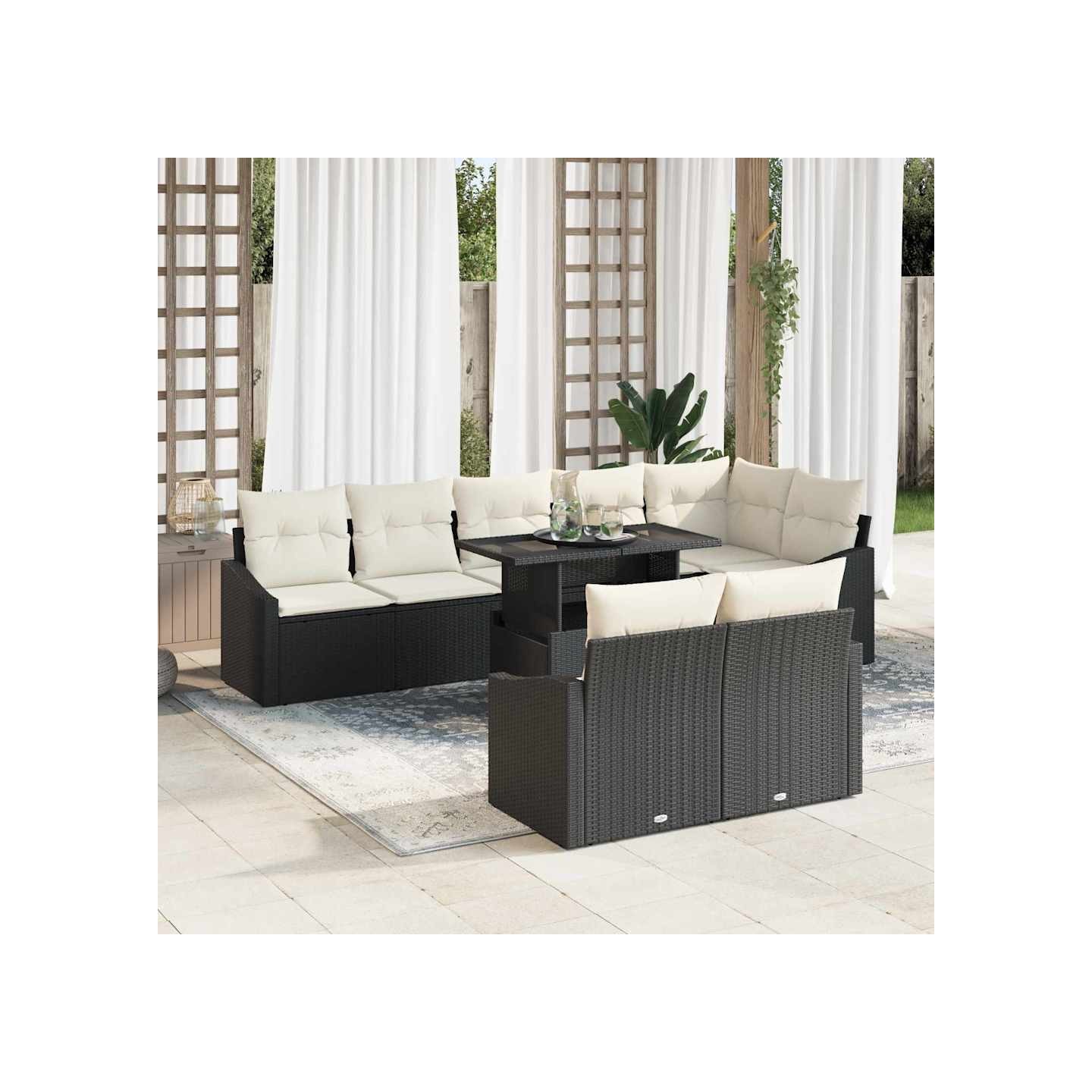 Ensemble de canapé de jardin 9 pc Noir et Crème