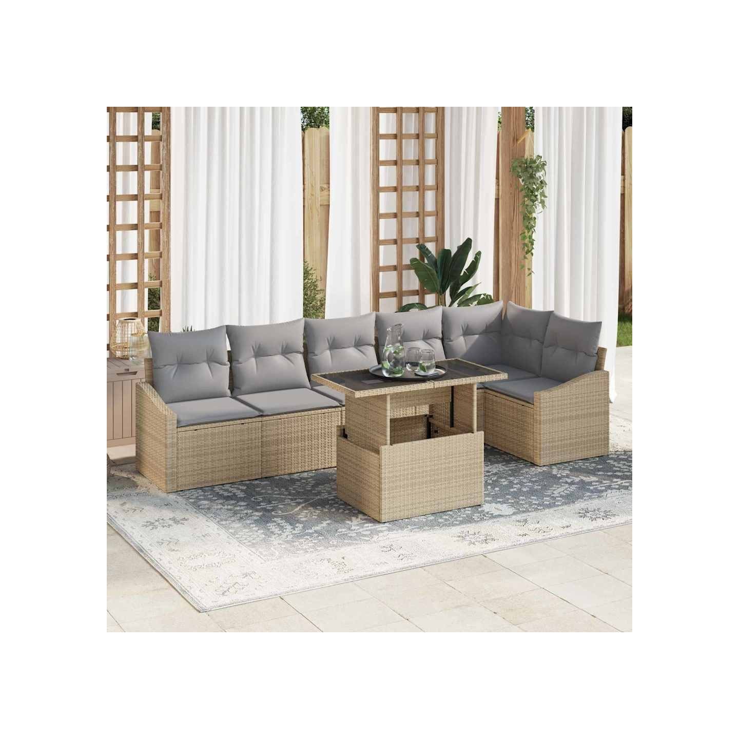 Ensemble de canapé de jardin 7 pc Beige et Gris clair