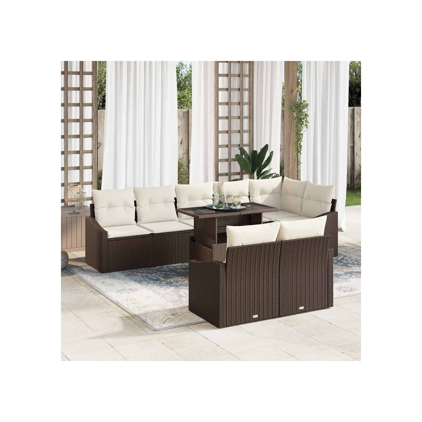 Ensemble de canapé de jardin 9 pc Marron et Crème