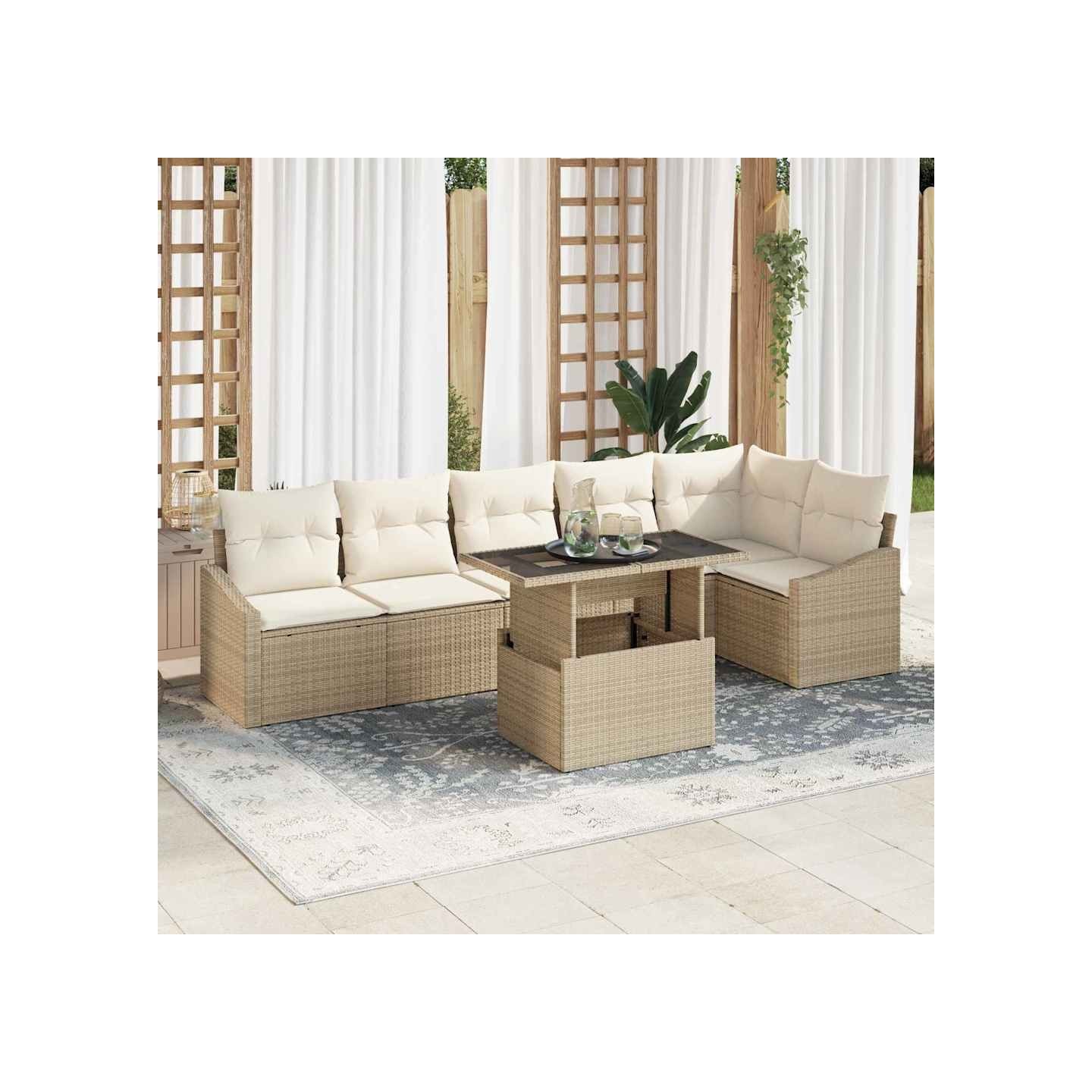 Ensemble de canapé de jardin 7 pc Beige et crème