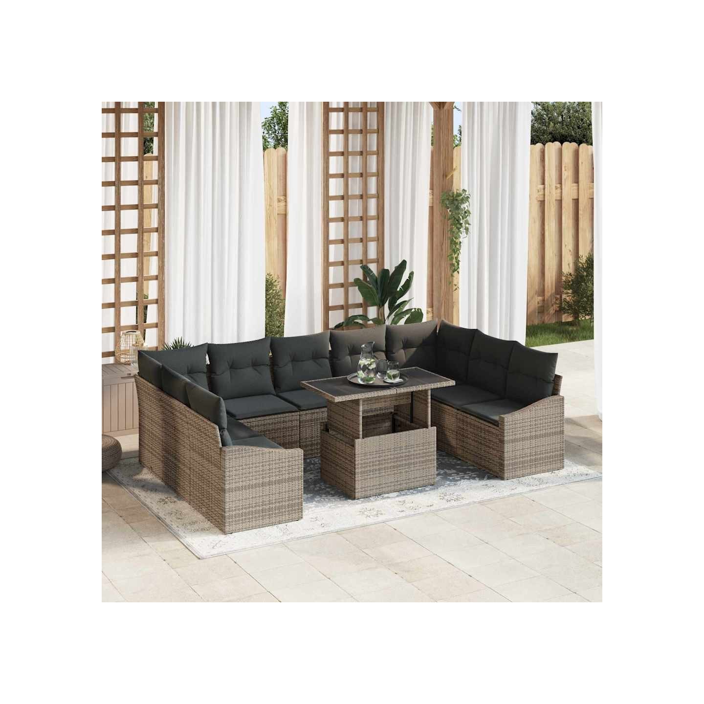 Ensemble de canapé de jardin 10 pc Gris