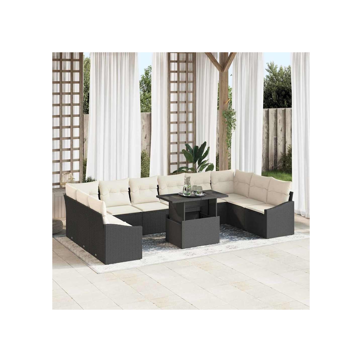 Ensemble de canapé de jardin 11 pc Noir et Crème