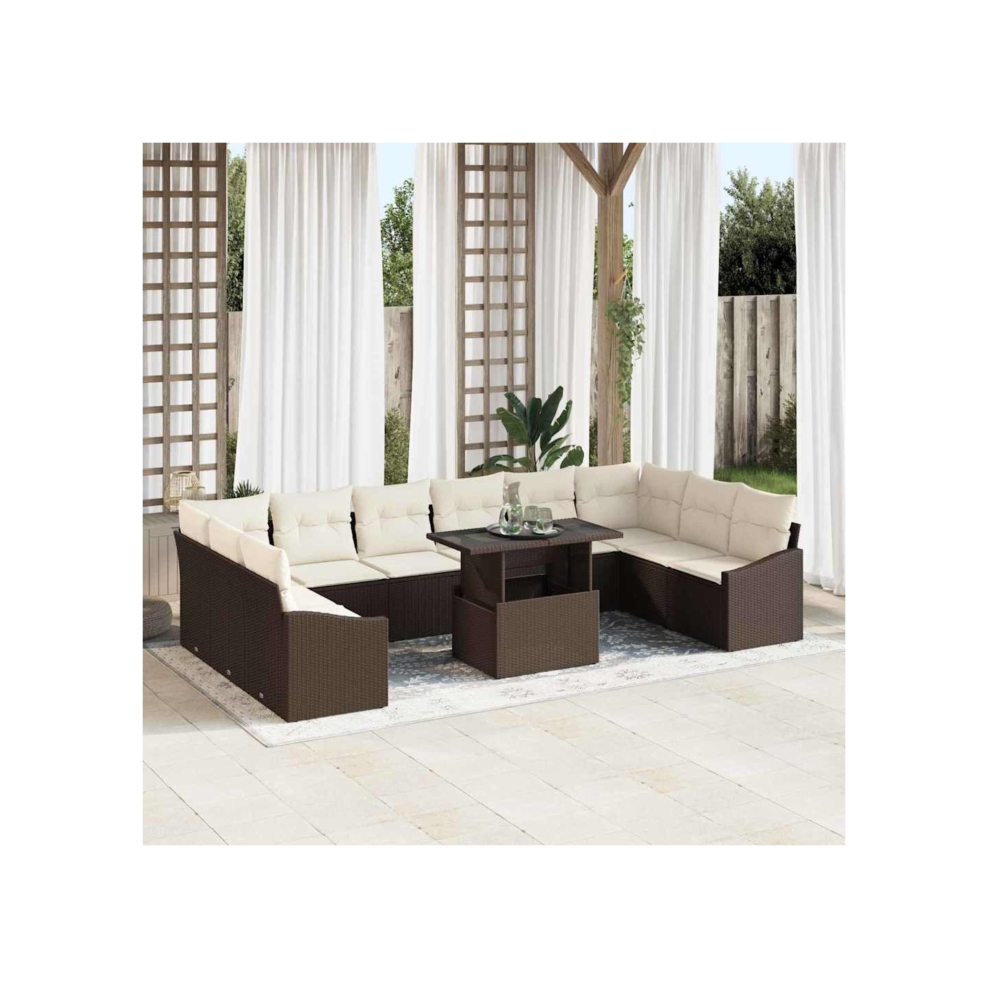 Ensemble de canapé de jardin 11 pc Marron et Crème