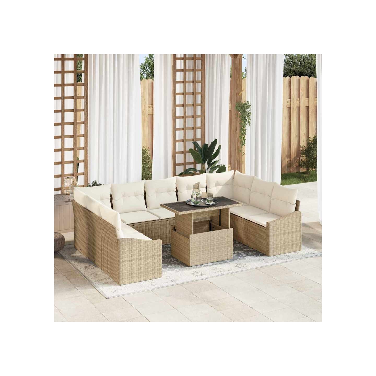 Ensemble de canapé de jardin 10 pc Beige et crème