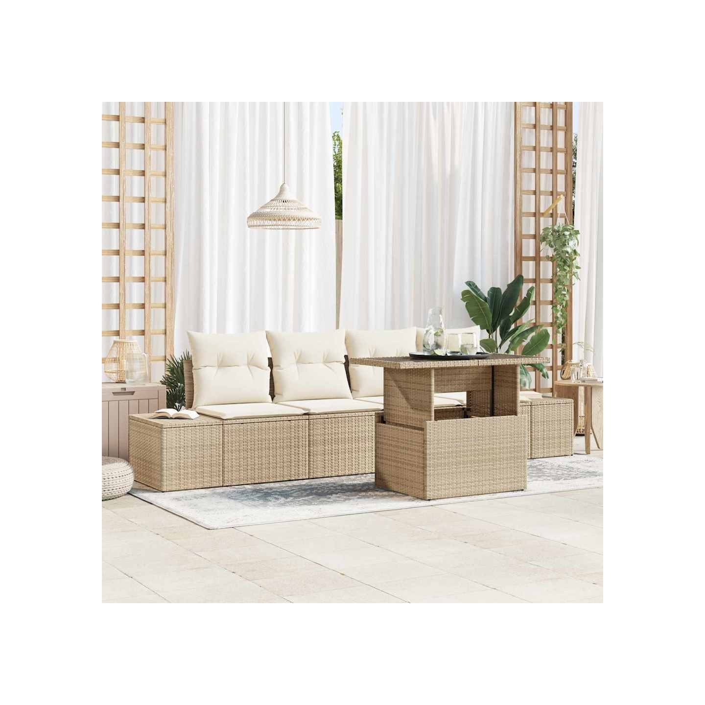 Ensemble de canapé de jardin 5 pc Beige et crème