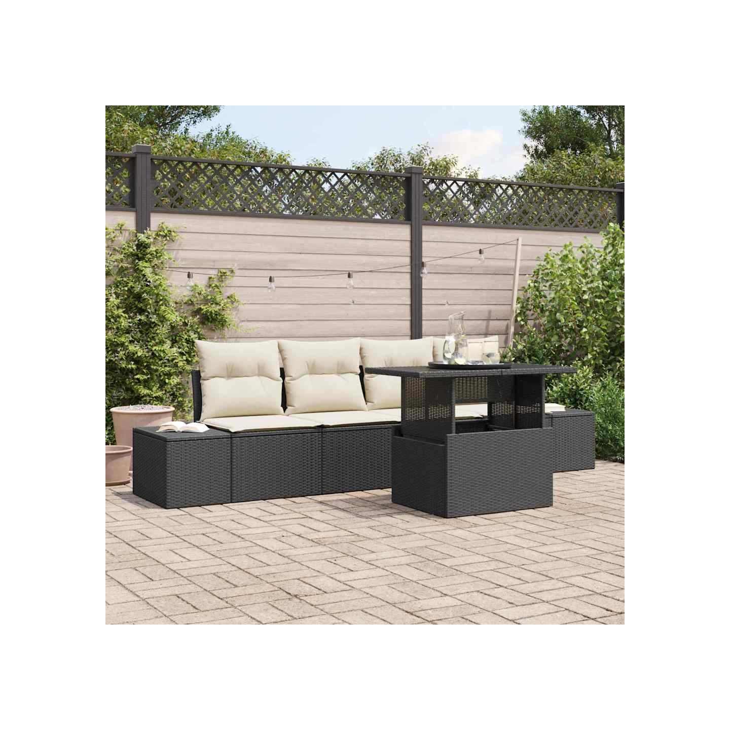Ensemble de canapé de jardin 5 pc Noir et Crème