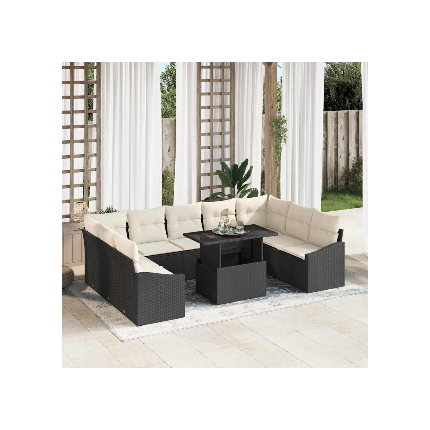 Ensemble de canapé de jardin 10 pc Noir et Crème