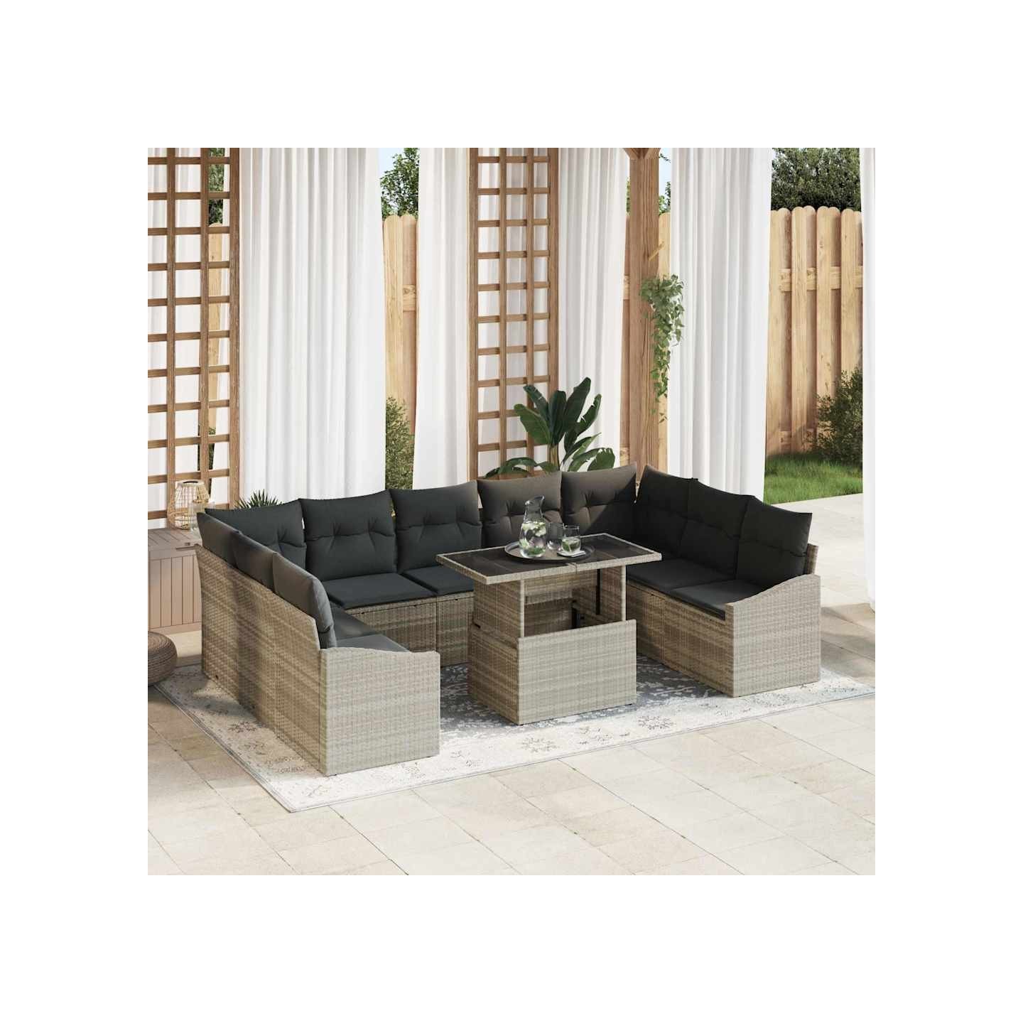Ensemble de canapé de jardin 10 pc Gris clair et gris foncé