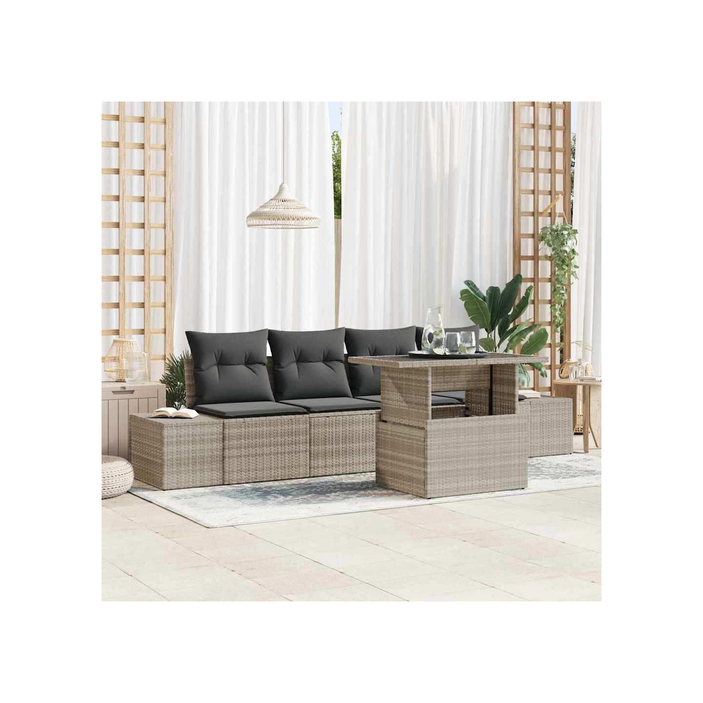 Ensemble de canapé de jardin 5 pc Gris clair et gris foncé