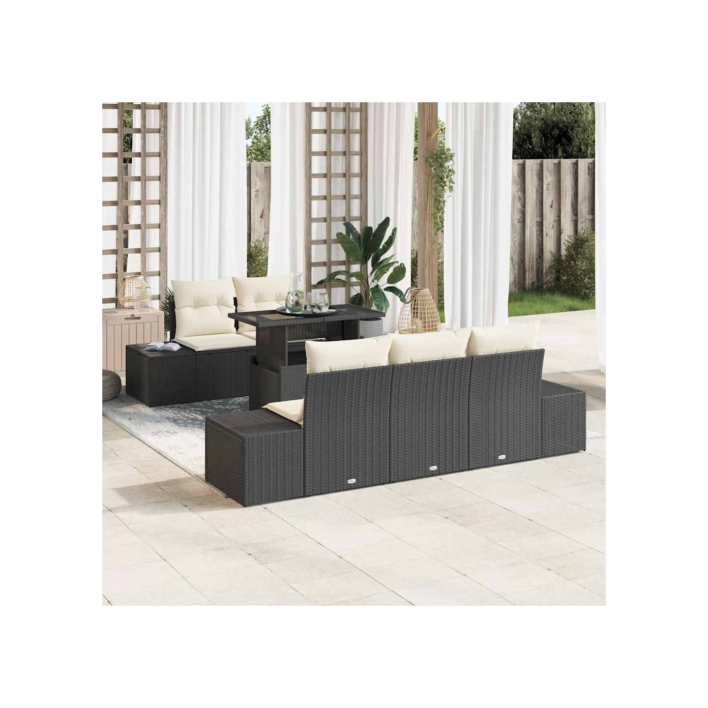 Ensemble de canapé de jardin 6 pc Noir et Crème