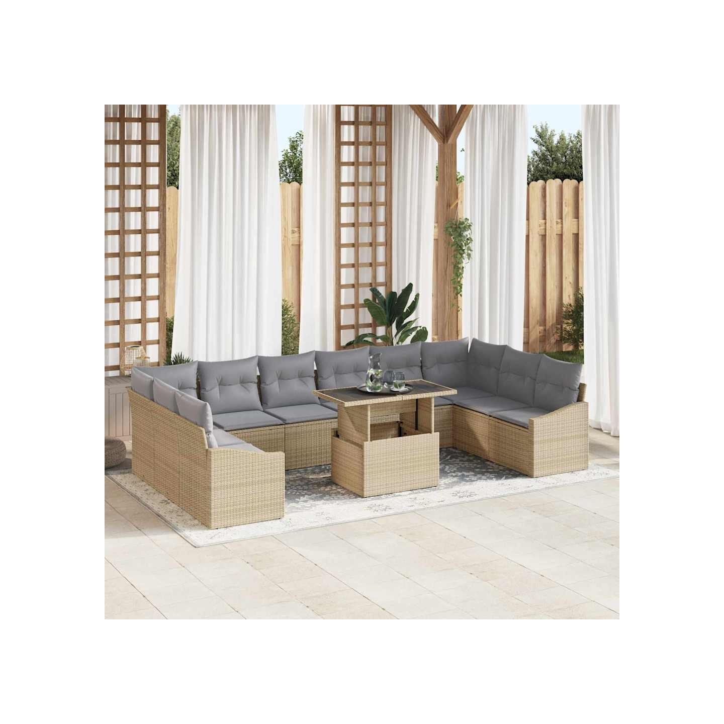 Ensemble de canapé de jardin 11 pc Beige et Gris clair