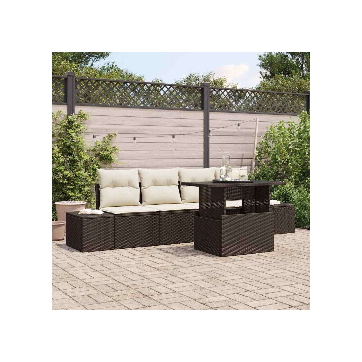 Ensemble de canapé de jardin 5 pc Marron et Crème