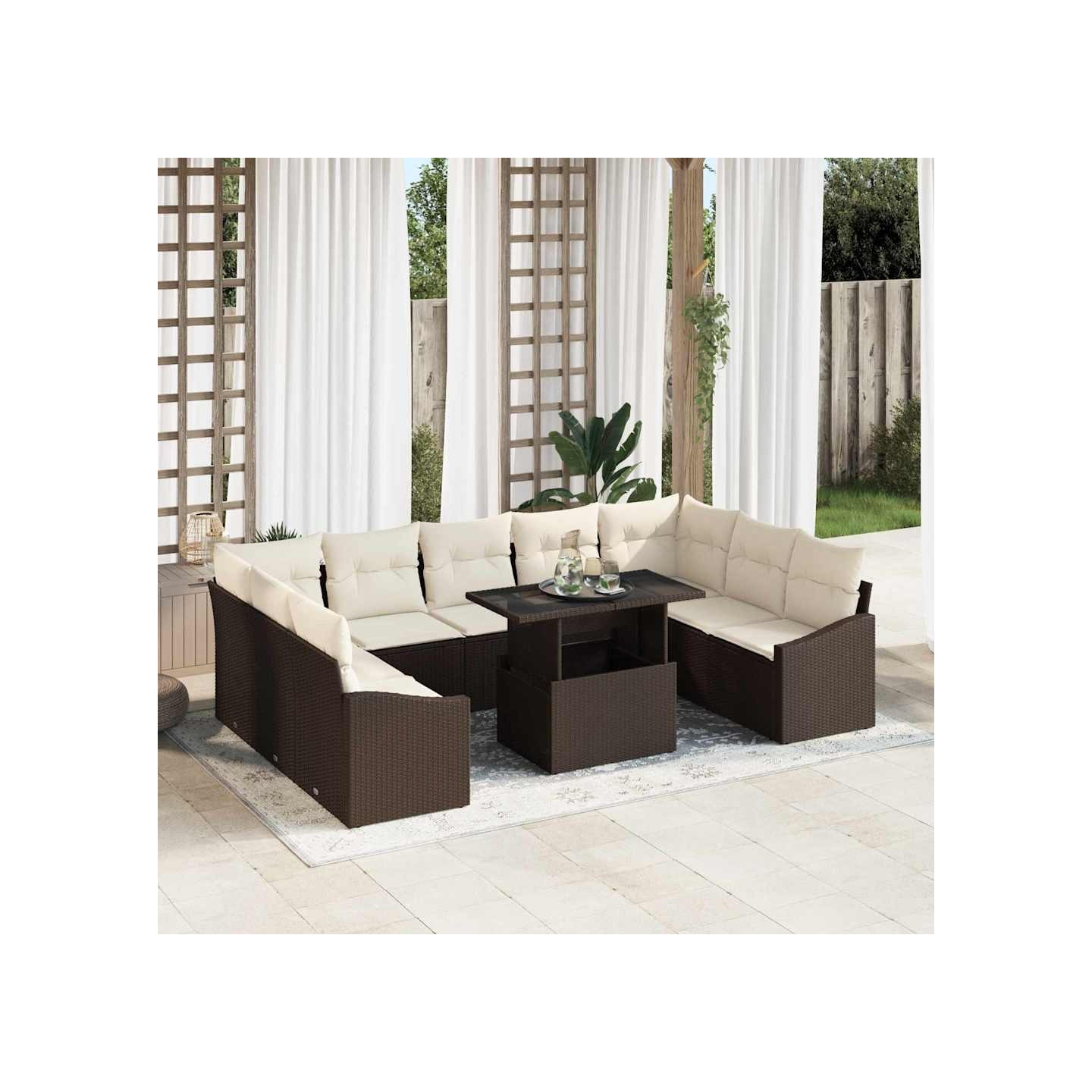 Ensemble de canapé de jardin 10 pc Marron et Crème